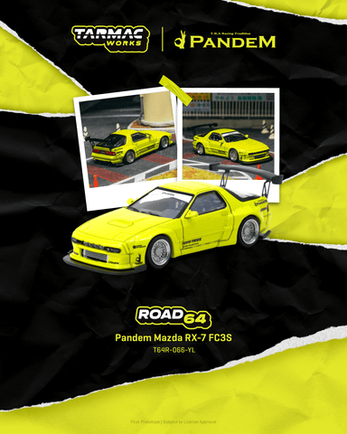 (Pre-Order) 1/64 Tarmac T64R-066-YL Pandem Mazda RX-7 FC3S Yellow