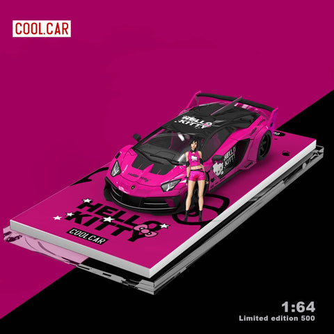 (Pre-Order) 1/64 Cool Car CC643826-1 Lamborghini Aventador LP700-4 GT Evo Hello Kitty Rose Red LHD w/ Figurine