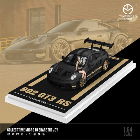 (Pre-Order) 1/64 Time Micro TM644634-1 Porsche 992 GT3 RS Black Gold LHD w/ Figurine