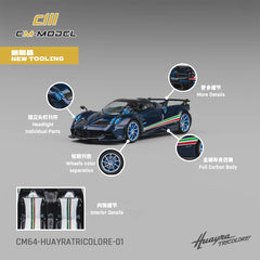 (Pre-Order) 1/64 CM Model CM64-HUAYRATRICOLORE-01 Pagani Huayra Tricolore Carbon Blue