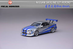 (Pre-Order) 1/64 Focal Horizon FHNSR34SB Nissan Skyline GT-R R34 FNF Silver/ Blue