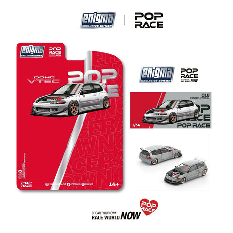 (Pre-Order) 1/64 Pop Race PRE018 Pandem Civic EG6 Raw Metal w/ Open Hood