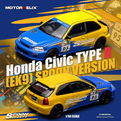 1/64 Motorhelix M65015 Honda Civic Type R EK9 Customized Version Spoon Yellow/ Blue
