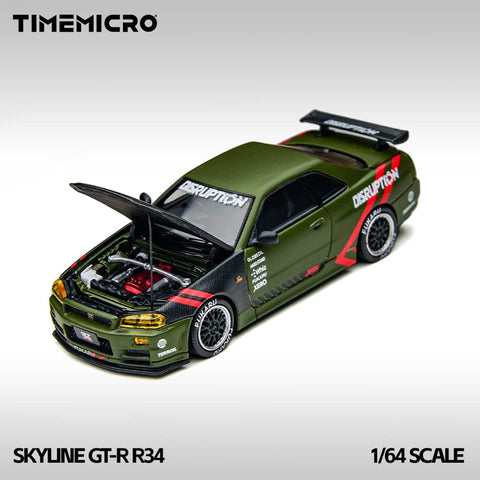 (Pre-Order) 1/64 Time Micro TM646317 Nissan Skyline GT-R R34 Z-Tune Matt Green