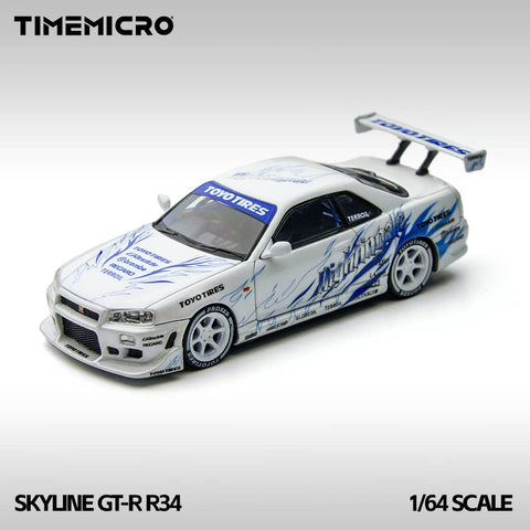 (Pre-Order) 1/64 Time Micro TM800503 Nissan Skyline GT-R R34 Nightingale White/ Blue