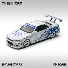 (Pre-Order) 1/64 Time Micro TM800503 Nissan Skyline GT-R R34 Nightingale White/ Blue