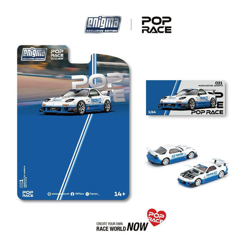(Pre-Order) 1/64 Pop Race PRE021 Mazda RX-7 FD3S Re-Amemiya White/ Blue