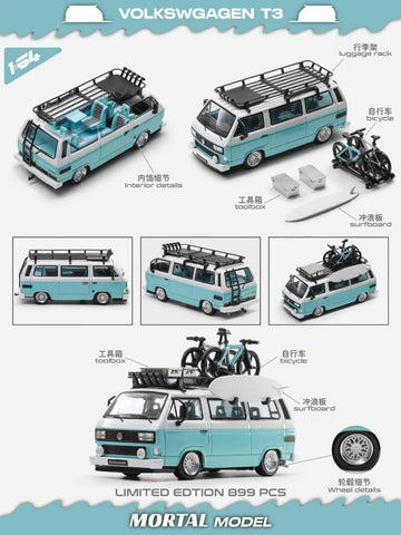 1/64 Mortal MVWT3TB Volkswagen T3 Tiffany Blue LHD w/ Accessories