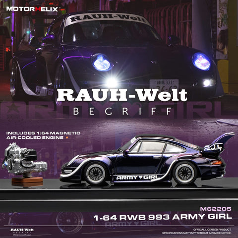 (Pre-Order) 1/64 Motorhelix M62205 RWB 993 Army Girl w/ Magnetic Air-Cooled Engine
