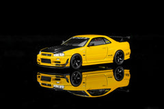 (Pre-Order) 1/64 Motorhelix M63475 Nissan Skyline GT-R R34 Customized Lightning Yellow w/ GT Aero Kit