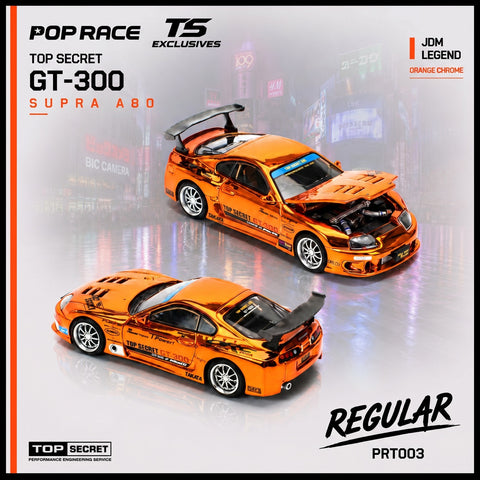 (Pre-Order) 1/64 Pop Race PRT003 Top Secret GT-300 Supra A80 Orange Chrome