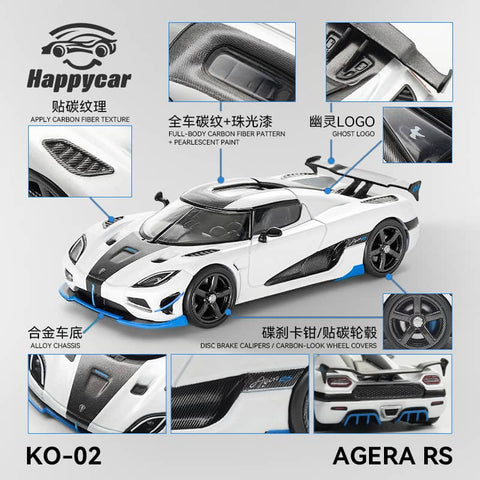 (Pre-Order) 1/64 Happycar KO-02 Koenigsegg Agera RS White/ Blue