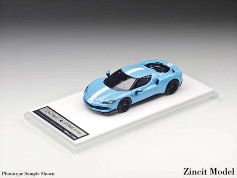 (Pre-Order) 1/64 Zincit Model ZMF296BLW Ferrari 296 GTB Baby Blue w/ White Stripes