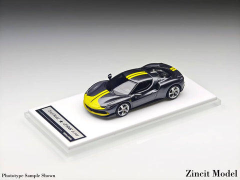 (Pre-Order) 1/64 Zincit Model ZMF296GY Ferrari 296 GTB Metallic Grey w/ Yellow Stripes