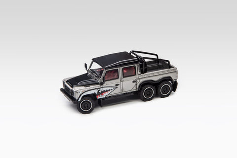 (Pre-Order) 1/64 Shadow Pro 729 Land Rover Defender 110 Pick Up 6x6 Silver Shark