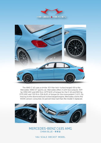 (Pre-Order) 1/64 Henson & Heaven HHMBC63SBL Mercedes-Benz C63S AMG China Blue