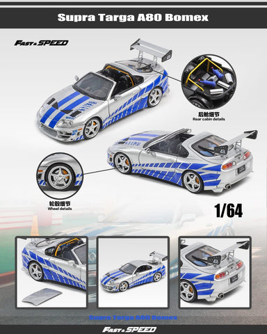 (Pre-Order) 1/64 Fast & Speed FSTSA80SBL Toyota Supra A80 Targa Bomex Silver/ Blue