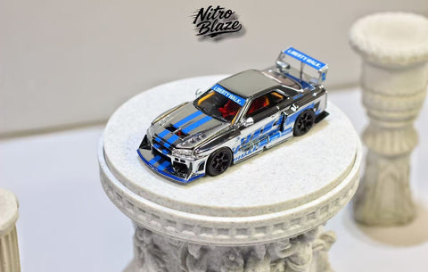 (Pre-Order) 1/64 Nitro Blaze NBNSR34CSBL Nissan Skyline ER34 Chrome Silver/ Blue