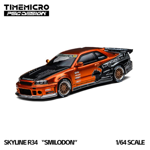 (Pre-Order) 1/64 Time Micro TM648404 Nissan Skyline GT-R R34 Smilodon Eastsiderz Orange