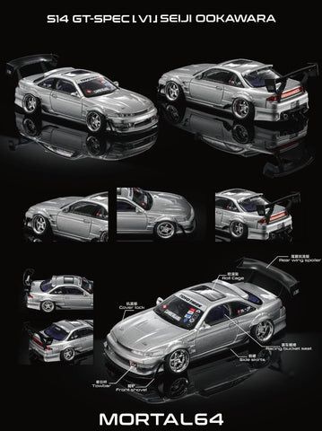 (Pre-Order) 1/64 Mortal MNSS14S Nissan Silvia S14 GT-Spec LV1J Seiji Ookawara Silver