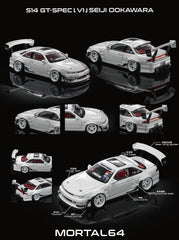 (Pre-Order) 1/64 Mortal MNSS14W Nissan Silvia S14 GT-Spec LV1J Seiji Ookawara White
