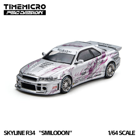 (Pre-Order) 1/64 Time Micro TM648410 Nissan Skyline GT-R R34 Smilodon Nightingale Silver