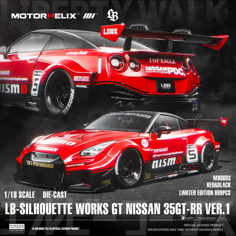 (Pre-Order) 1/18 Motorhelix M80803 LB Silhouette Works GT Nissan 35GT-RR Ver.1 Red & Black