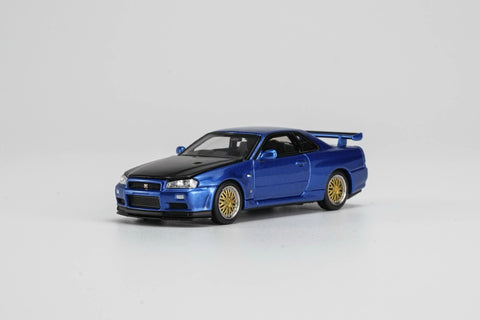 (Pre-Order) 1/64 Motorhelix M63451 Nissan Skyline GT-R R34 V-Spec II Customized Bayside Blue w/ CF Bonnet