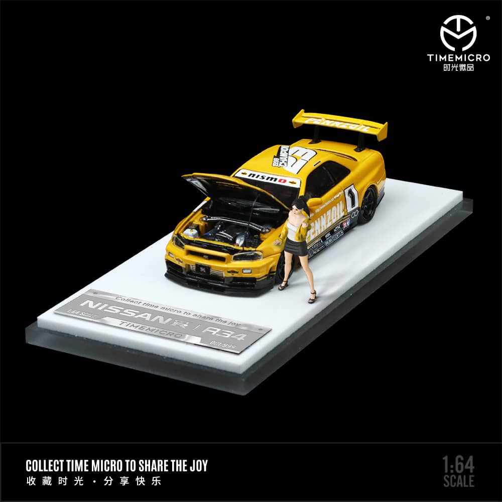 1/64 Time Micro Nissan Skyline GT-R GTR R34 (Yellow) Diecast