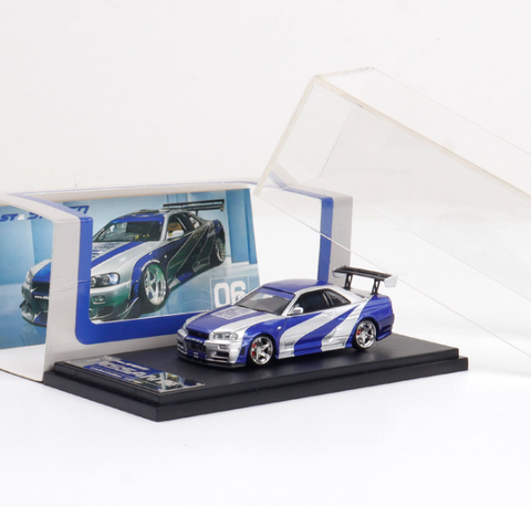 1/64 Fast & Speed FSNSR34SBL Nissan Skyline GT-R R34 Silver w/ Blue Stripes