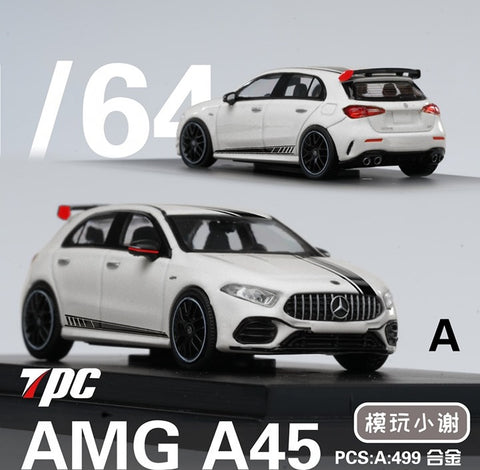 (Pre-Order) 1/64 XT Model XTMAA45WB Mercedes-AMG A45 Custom Version Pearl White w/ Black Strips