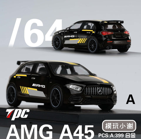 (Pre-Order) 1/64 XT Model XTMAA45BY Mercedes-AMG A45 Custom Version Metallic Black w/ Yellow Strips